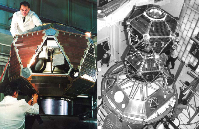 The twin Vela 5A and 5B nuclear-detection satellites during pre-launch preparation